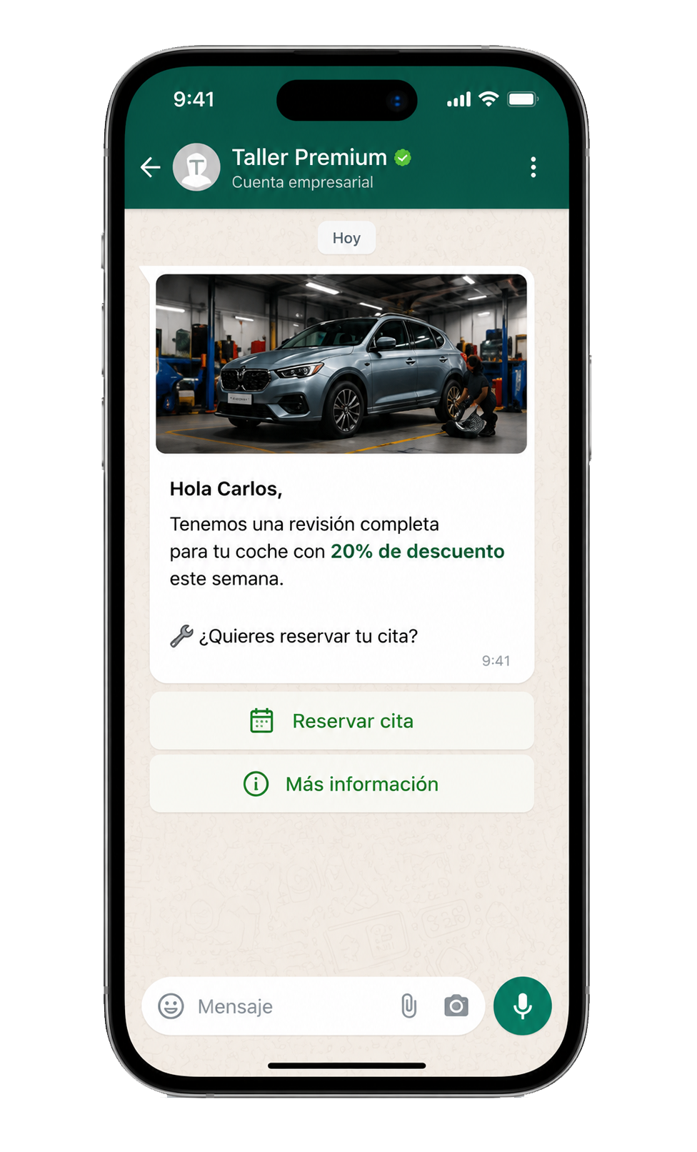 Pantalla móvil whatsapp automoción